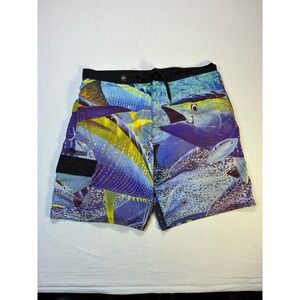 Vintage Guy Harvey AFTCO Board Shorts Men 40 Blue Marlin Graphic Distressed Swim